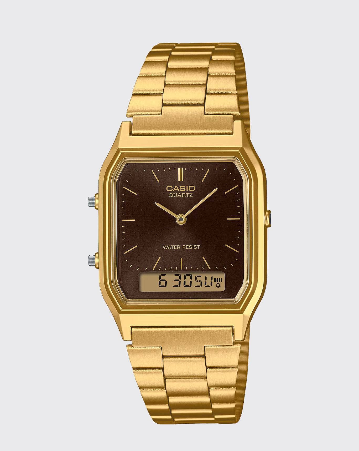 Brown & Gold Casio Duo Square Face Casio Watch