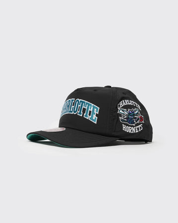 Black Mitchell and Ness Charlotte Hornets Nylon Stacked Origin mitchell and ness cap