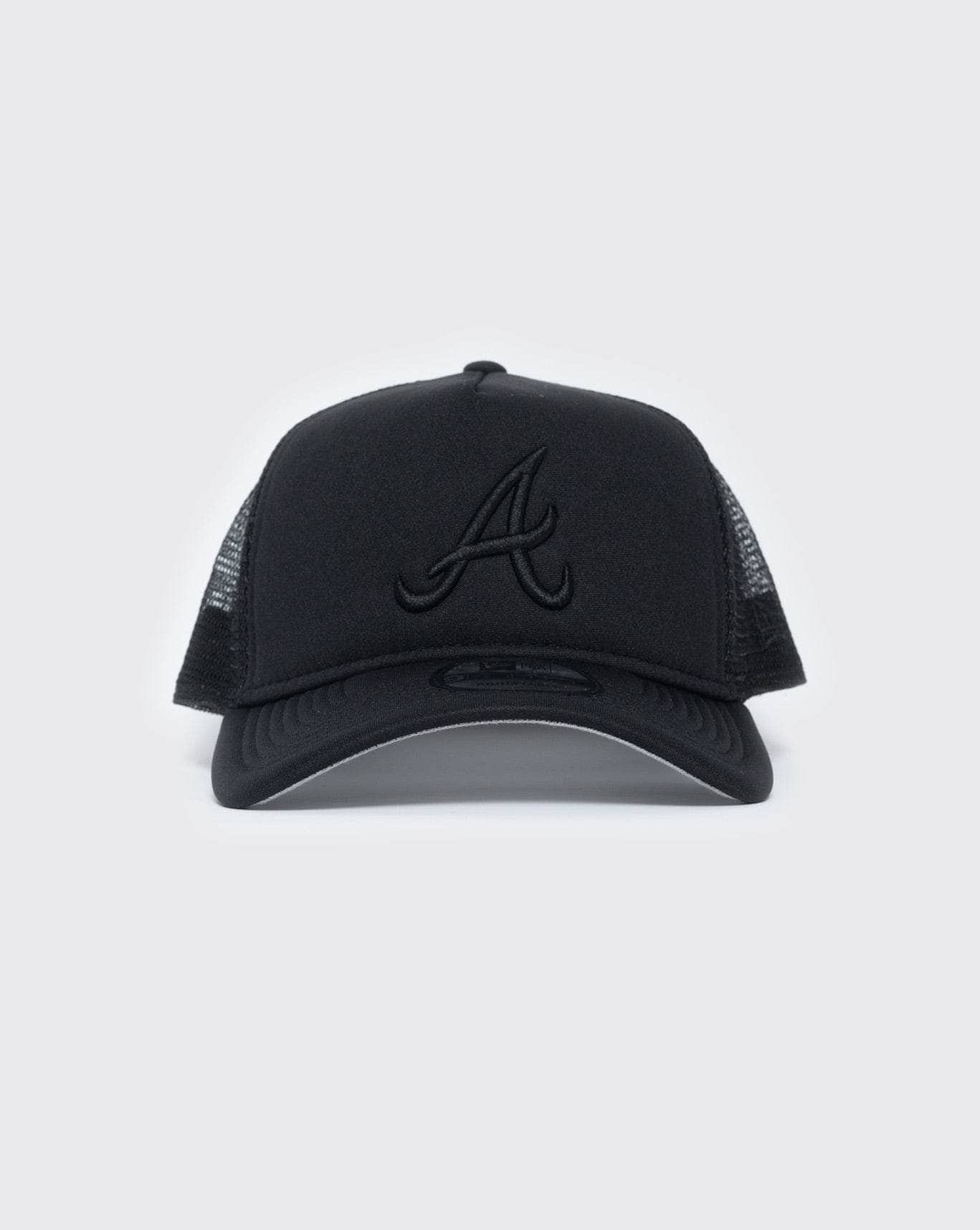 black/black new era 940 aframe atlanta braves trucker new era cap