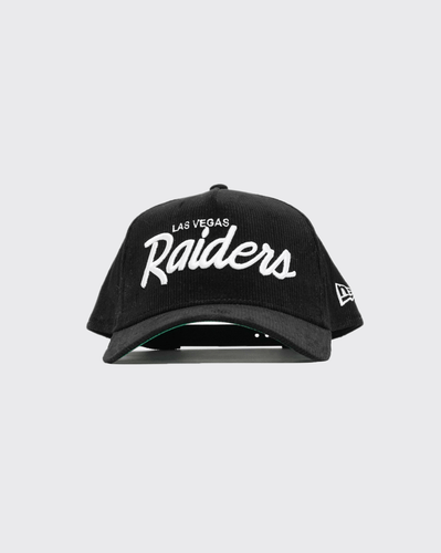 blk new era 940 aframe las vegas raiders cord script 60508592 new era cap