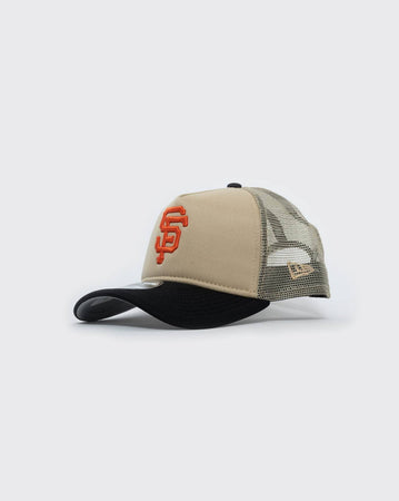 tan/black new era 940 aframe san francisco giants trucker new era cap