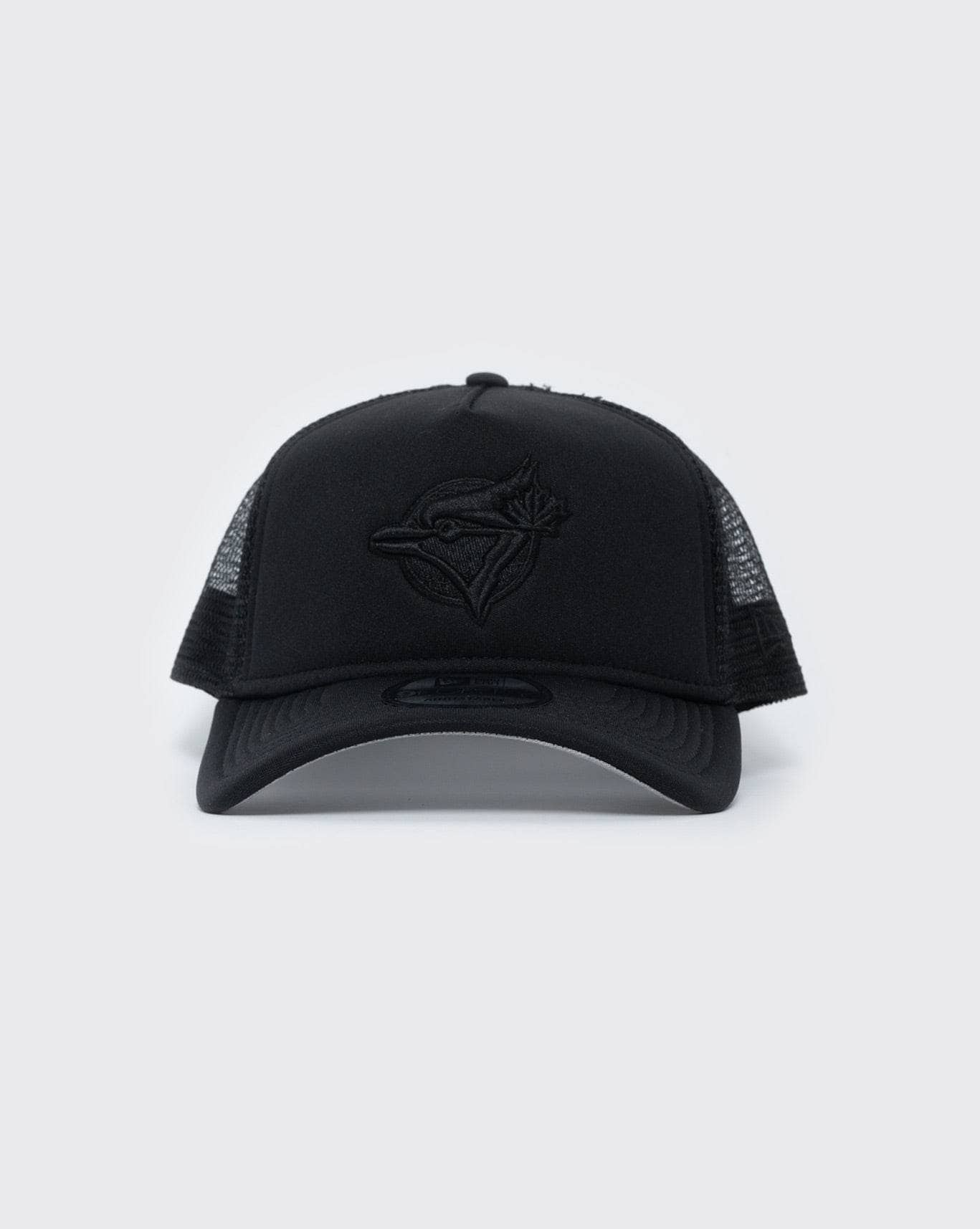 black/black new era 940 aframe toronto blue jays trucker new era cap