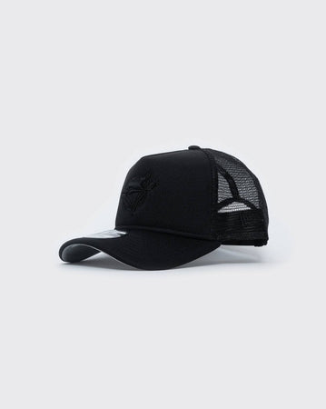 black/black new era 940 aframe toronto blue jays trucker new era cap