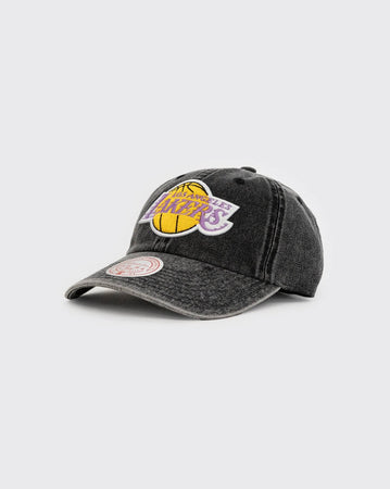 Black Mitchell & Ness Vintage Thread SW Lakers Dad Hat mitchell and ness cap