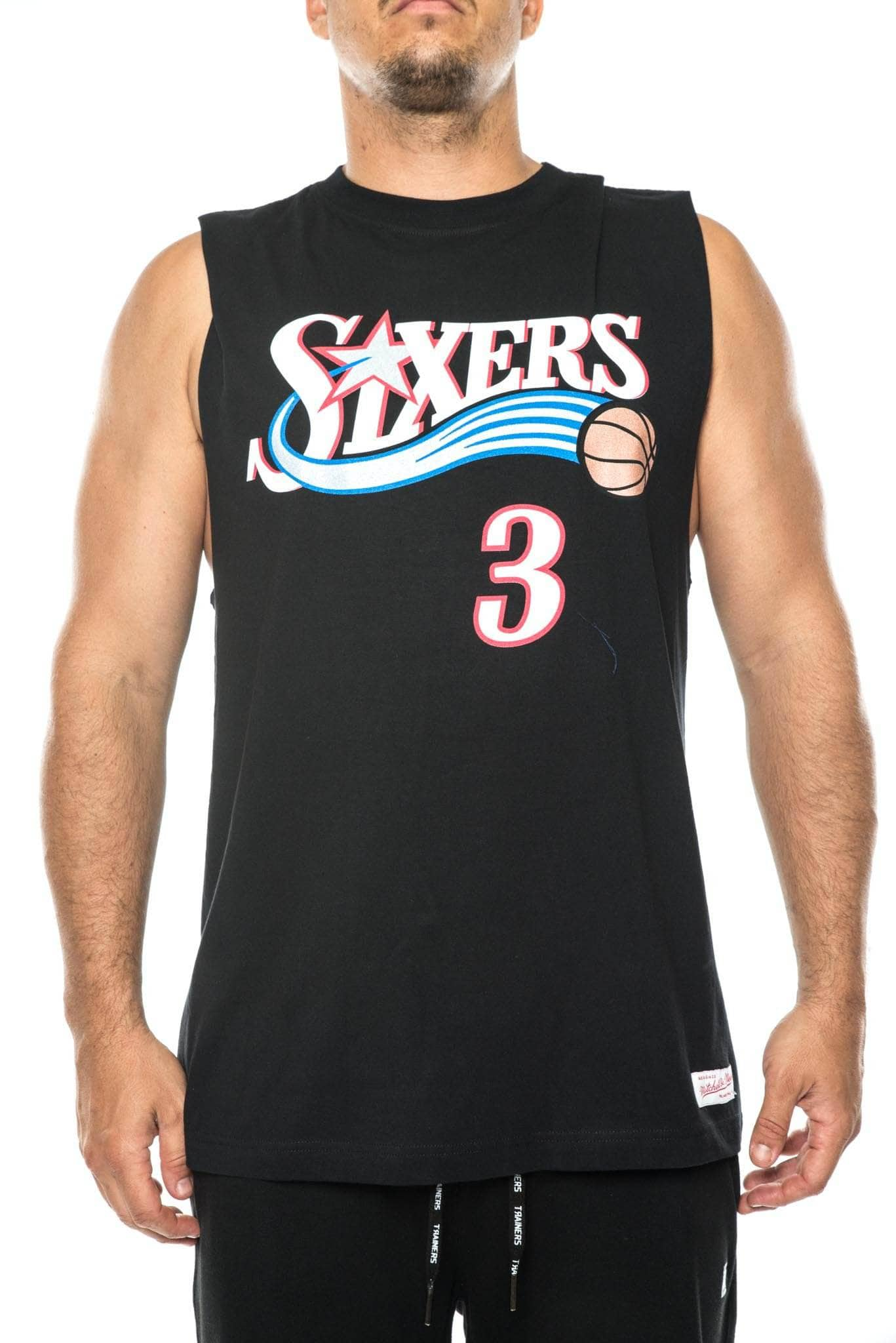 black / M mitchell and ness 76ers iverson name and number muscle mitchell and ness 5056133994018 tank