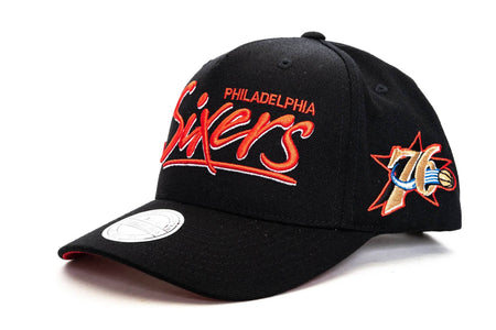 Black mitchell and ness mop script pinch panel philadelphia 76ers mitchell & ness cap