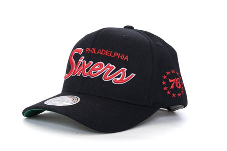 BLACK mitchell and ness philadelphia 76ers foundation script 110 snapback mitchell and ness cap