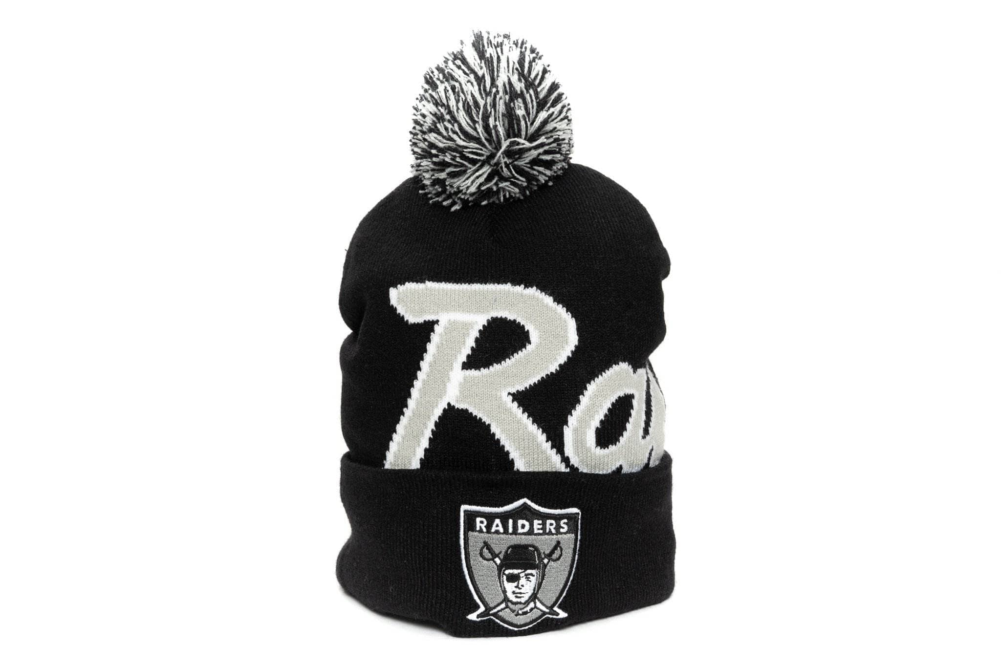 black mitchell and ness script burst pom oakland raiders beanie mitchell and ness 195563032381 beanie