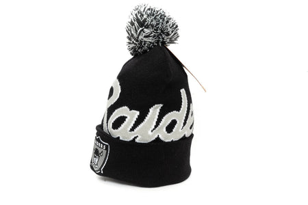 black mitchell and ness script burst pom oakland raiders beanie mitchell and ness 195563032381 beanie