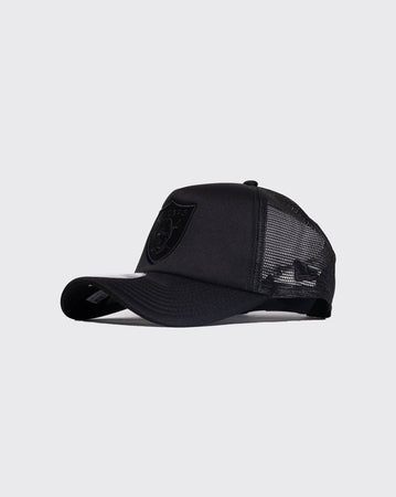 black/black new era 940 aframe las vegas raiders trucker new era cap