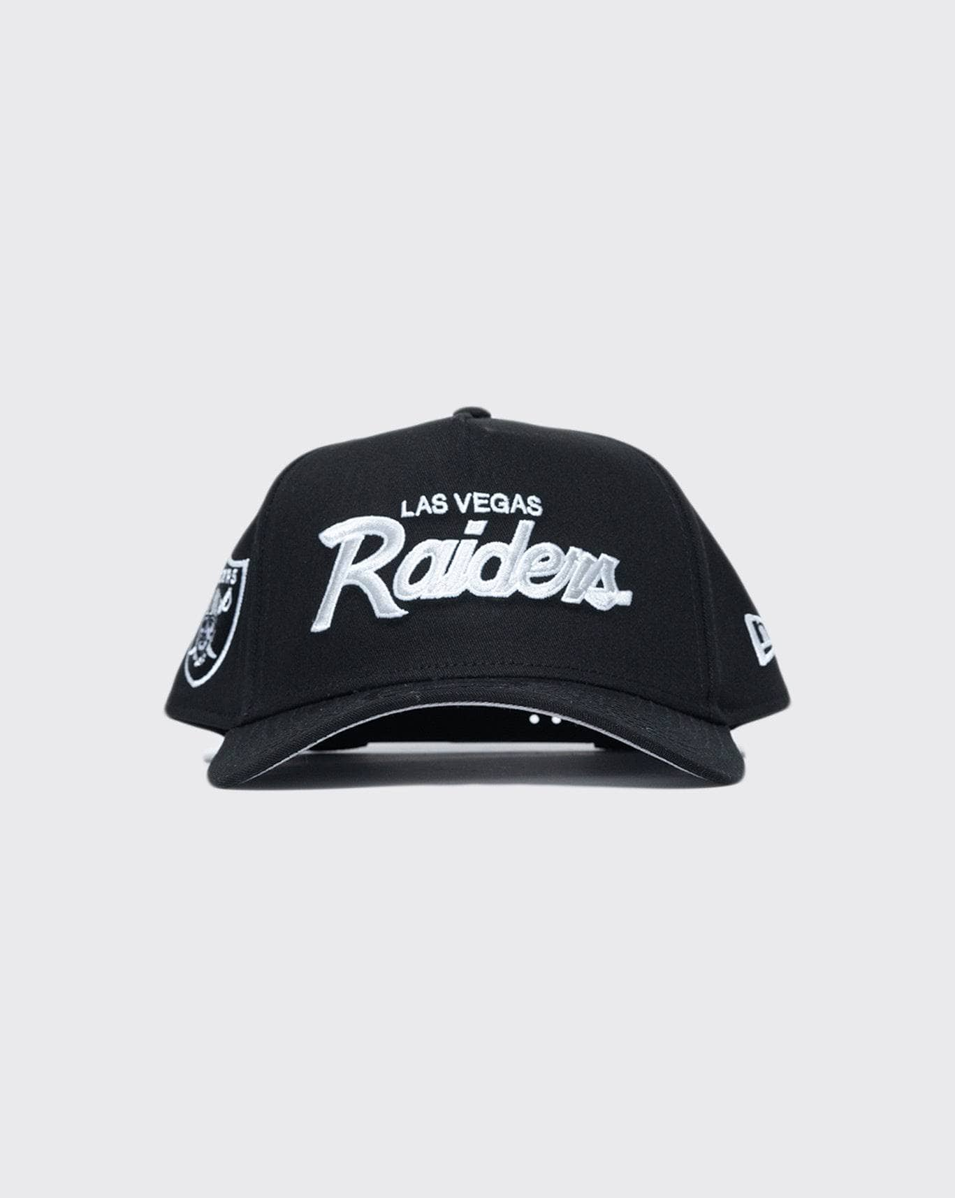 black/gray new era 940 aframe script las vegas raiders new era cap