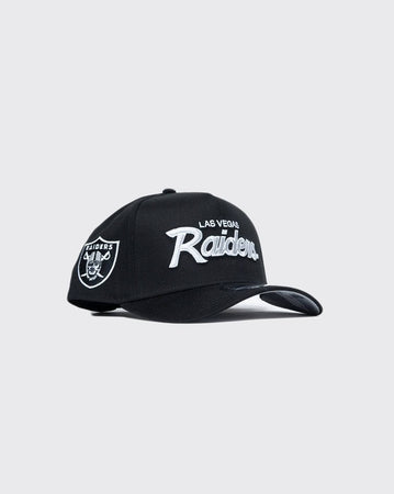 black/gray new era 940 aframe script las vegas raiders new era cap